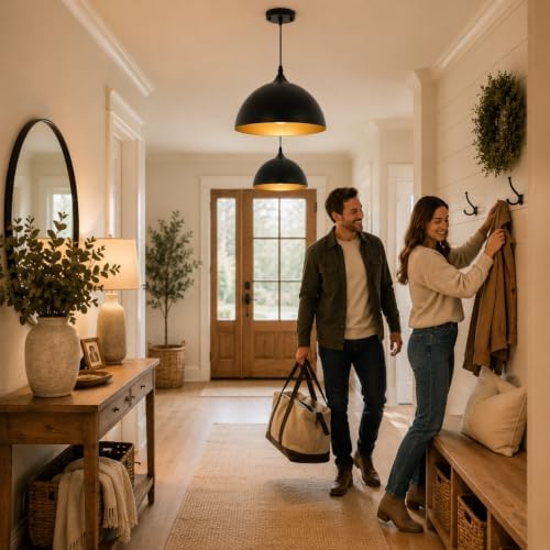 Farmhouse Pendant Lighting for Kitchen Island,Black and Gold Dome Pendant Light Fixtures, Industrial Hanging Ceiling Light for Dining Room Foyer Cafe Kitchen Sink,2 Pack - Image 5