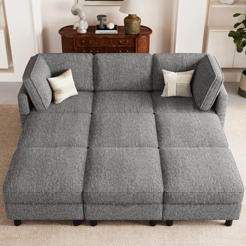 Belffin 84.3" 9 Seats Sleeper Sofa Modular Sectional Sofa Washable Sectional Couches for Living Room Comfy Couches with Storage Seat Couch Sofas with Chaise,Grey - Image 7