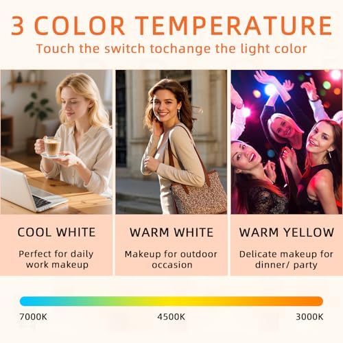 FENCHILIN Vanity Mirror with Lights, 22" x 19" Backlit + Front Lit Hollywood Makeup Mirror LED Strip with 3 Colors Modes Smart Touch for Dressing Room & Bedroom White - Image 2