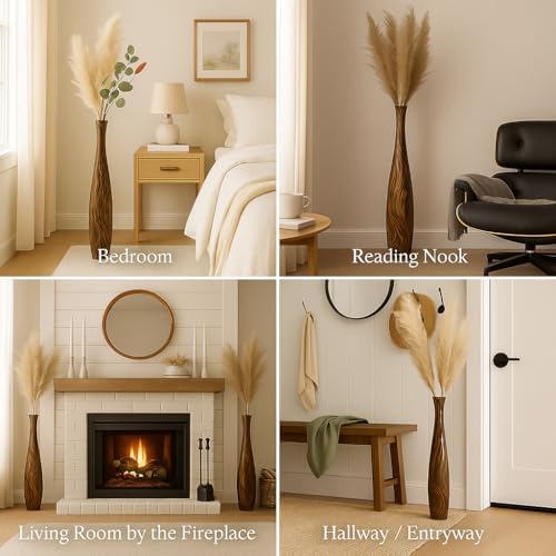 Leewadee Large Floor Vase 26 inches Mango Wood for Pampas Grass, Dried Flowers - Image 5