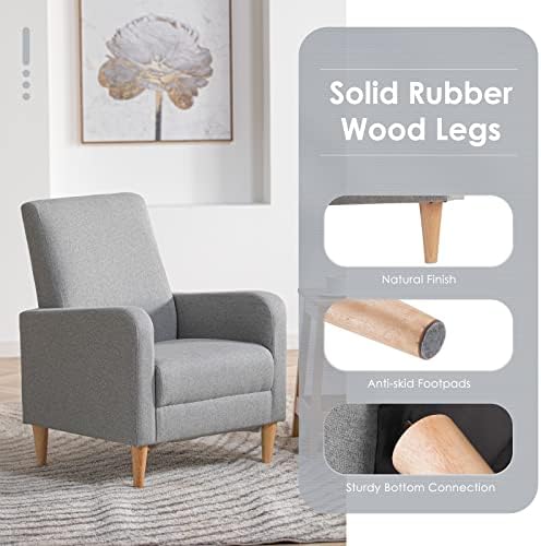 COLAMY Mid-Century Modern Accent Chairs Set of 2, Fabric Upholstered Living Room Chairs with Back Pillow & Solid Wood Legs, Comfy Armchair for Living Room, Bedroom, Single Sofa, Grey - Image 4