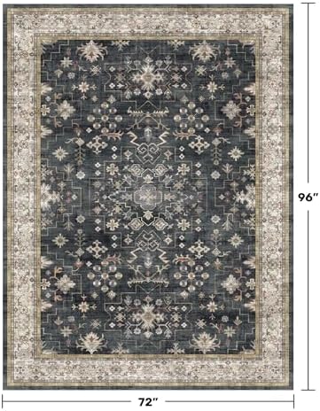 Hazo Haus Boho Dining Room Rugs for Under Table - Washable Black Area Rug for Living Room, Low Pile Non-Slip Rugs for Bedroom, Office - Charming Geometric Decor & Stain Resistance - 6x8 Black/Multi - Image 2