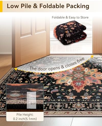 RELEANY Washable Area Rug, Runner 3'x20', Black/Colorful - Image 5