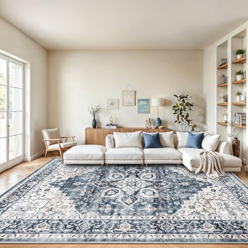 Amada 8x10 Area Rugs for Living Room, Washable Area Rug, Blue by AMADAHOMEFURNISHING