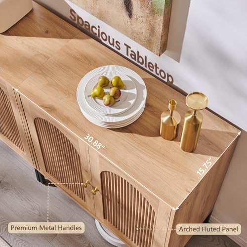IFGET 123.5" W Modern Arched Sideboard Buffet Cabinet with Storage, Natural - Image 5