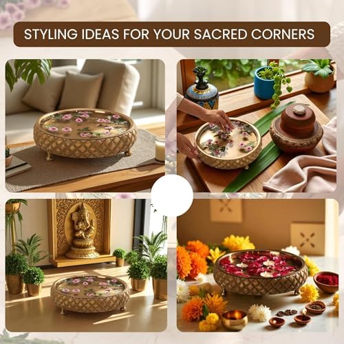 Ritualistic Chitra Handcarved Wooden Urli Bowl 11.5" Diameter | Mango Wood with Geometric Barfi Carving & Detachable Legs | Floating Candles, Flowers & Festive Décor | Diwali Housewarming Premium Gift - Image 4