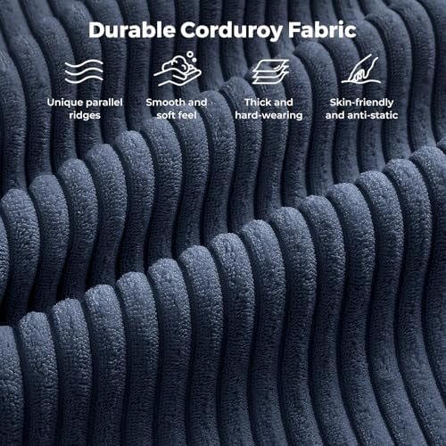 Vesgantti 97" Modular Sectional Sofa Dark Blue, L-Shaped Couch with Movable Ottoman, Comfy Corduroy Couch with Spring Cushion, Modular Sofa with Deep Seat for Living Room, Bedroom and Apartment - Image 6