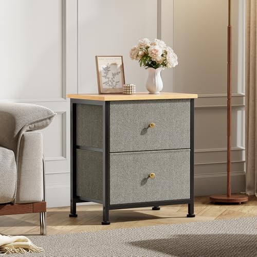 DUMOS Nightstand, Bedside Table for Bedroom, 2 Drawers Fabric Storage Chest - Image 2