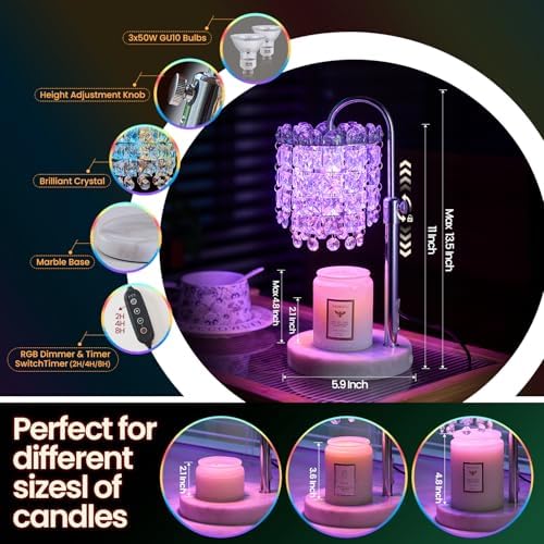 Candle Warmer Lamp with Timer Dimmer Adjustable Height for New Home Bedroom,Vintage Home Decor for Scented JaR 3 Bulbs for New Home Decor, Women Mom Christmas Birthday Gifts,RGB Silver (RGB Silver) - Image 6