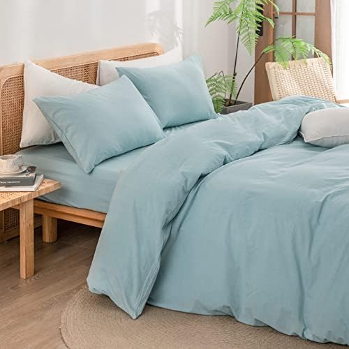 BESTOUCH Cotton Solid Duvet Cover Set Linen Feel Hushed Green Full - Image 2