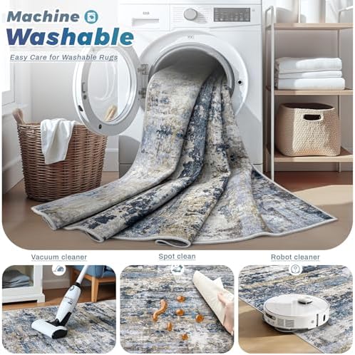 pmtsns Area Rugs 5x7 for Living Room: Washable Rug Modern Abstract Neutral Soft Non-Slip Low-Pile Indoor Carpet for Bedroom Dining Room Playroom Home Office (Blue Grey Brown, 5'x7') - Image 3