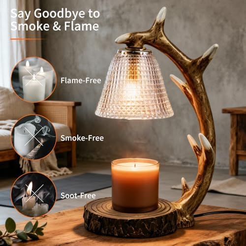 BAUSATZ Candle Warmer Lamp, Candle Light Warmer, Candle Lamp Warmer, Candle Warmer with Timer, Birthday Gifts (Resin Reindeer Antler Design) D - Image 5