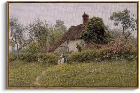InSimSea Framed Canvas Wall Art Vintage Decor, Old Cottages Countryside Large Canvas Wall Art, Rustic Farmhouse Hanging Wall Decor for Bedroom Living Room Bathroom, 24"x36" by InSimSeaArt