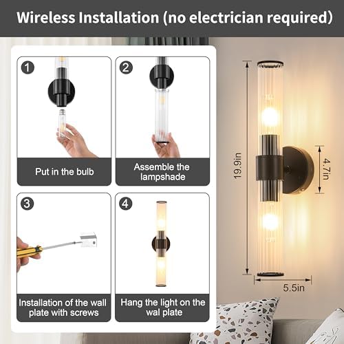 Morauroral Black Battery Operated Wall Sconces Set of 2 - Image 4