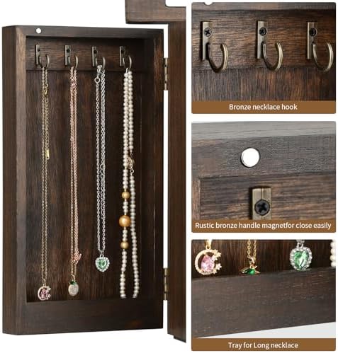 Meangood Jewelry Box Jewelry Organizer, 5-Layer Wooden Jewelry Organizers and Storage Boxes for Women Girls, Ring Earring Bracelet Necklace Holder Organizer with Mirror & Drawers (Walnut) - Image 4