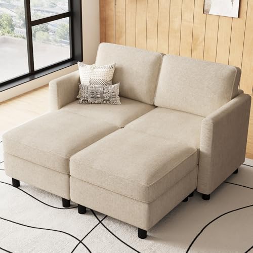 Belffin 58.3" Modular Sectional Sofa 4 Seats Sleeper Sofa Washable Sectional Couches for Living Room Comfy Couches with Storage Seat Couch Sofas with Chaise,Beige by Belffin