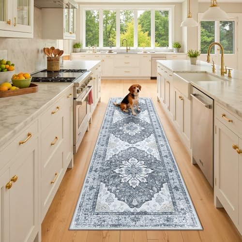 RELEANY Washable Area Rug, Runner 2'6"x8', Grey/White/Beige by RELEANY