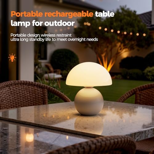 NIORSUN Wireless Mushroom Lamp,Table Lamp for Bedroom, Portables Cordless Lamps,Wireless lamp,Small Bedside Table Touch Lamps for Living Room,Mini Mushroom 5200mAh Battery Operated Lamp Modern (White) - Image 6