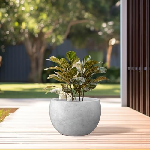 Kante Accent Round Bowl Pale Gray Concrete Planter 15.7" Dia, Outdoor - Image 3