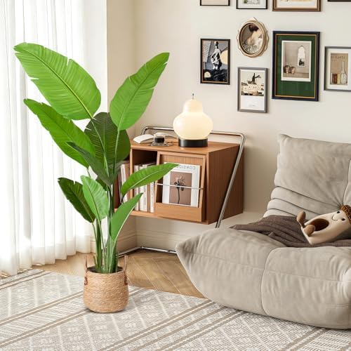Bird of Paradise Plant Artificial 5.3Ft Tall Fake Tropical Palm Tree with Plastic Pot Silk Floor Plant for Indoor Outdoor Home Office Living Room Decor - Image 6