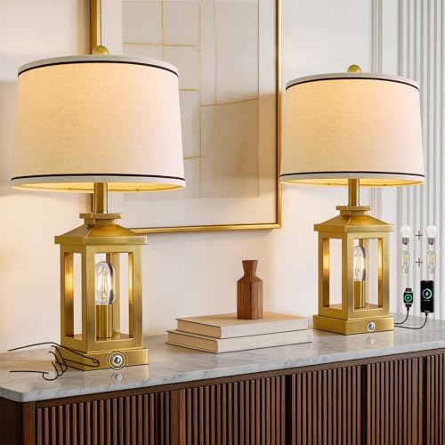 Modern Table Lamps Set of 2 for Living Room 23.75" Bedroom Nightstand Lamps by G-SAFAVA