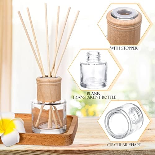 Roshtia 50 Set Reed Diffuser Bottle Empty Refillable Fragrance Glass Diffuser Bottles Set with Wooden Caps Sticks 50ml 1.7 oz Round Glass Jars for DIY Fragrance - Image 3