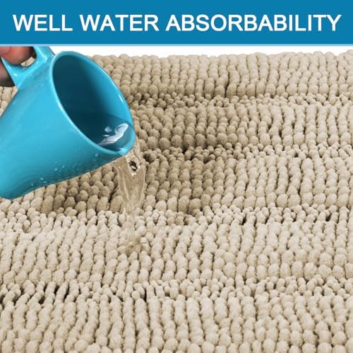 H.VERSAILTEX Bathroom Rug Sets 2 Piece Bath Mats Non Slip Thick Soft Chenille Striped Bath Rug achine Washable Shower Floor Rugs for Tub, Shower and Floor (Fog, 20" x 32"/24" x 36") - Image 5