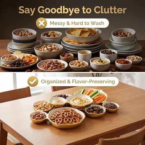 Clustered Serving Bowl, Nine-Grid Design Gold Charcuterie Tray, Elegant Snack Platter, Multipurpose Entertaining Centerpiece for Parties, Appetizers, Nuts, Fruit (White) - Image 2