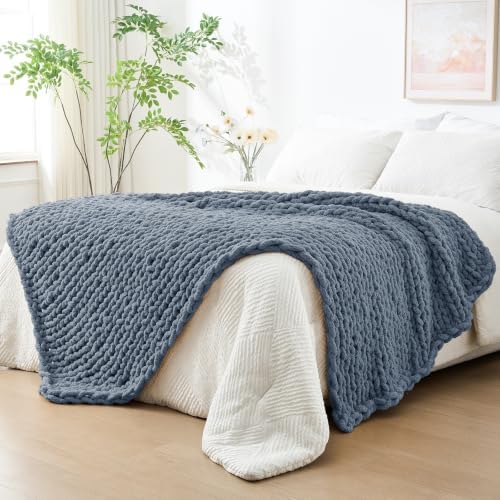 Bigacogo Chunky Knit Throw Blanket for Couch, 40x80 inches, Cold Sea Blue by Bigacogo