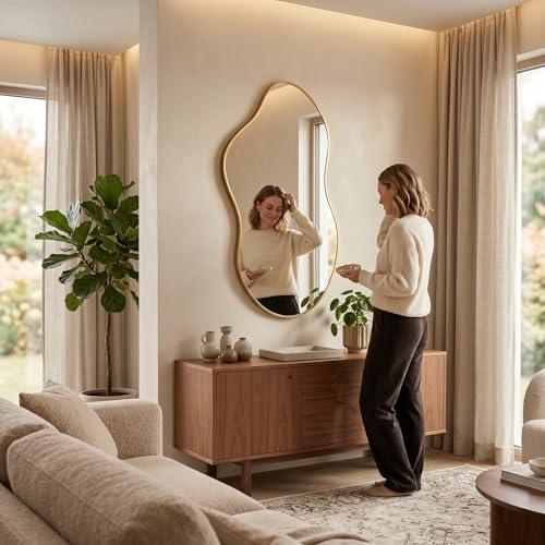 Irregular Asymmetrical Wall Mirror 26x48" with Modern Aluminum Alloy Frame - Image 3