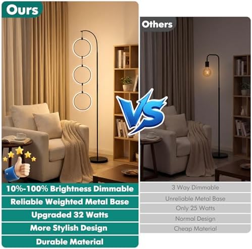 Bairth Black 3-Light LED Floor Lamp, Modern Arc Floor Lamp for Living Room - Image 2