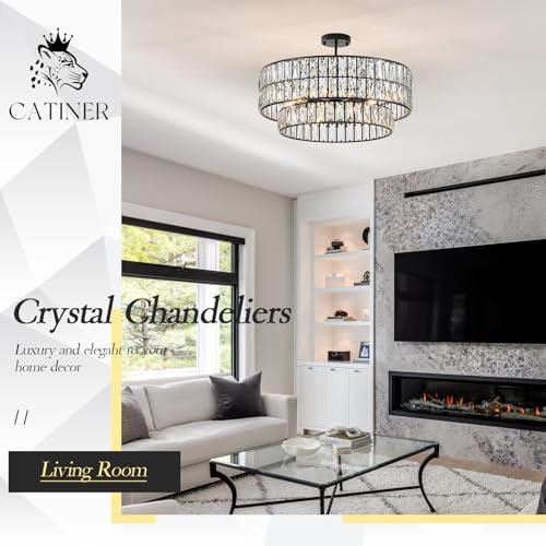 CATINER Black Crystal Chandelier 24" 8-Light Modern Semi Flush Pendant - Image 5