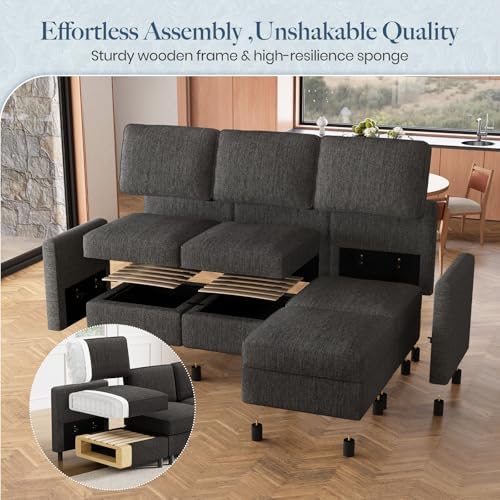 Belffin 107.1" 8 Seats U Shaped Couch Modular Sectional Sofa Seat Couch with Storage Comfy Washable Sectional Couches for Living Room Sofas Set with Chaise,Dark Grey - Image 6