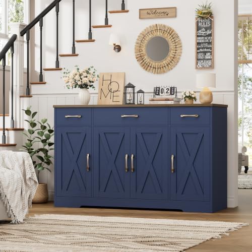 HOSTACK Kitchen Buffet Sideboard Storage Cabinet, Coffee Bar Cabinet, Blue - Image 2