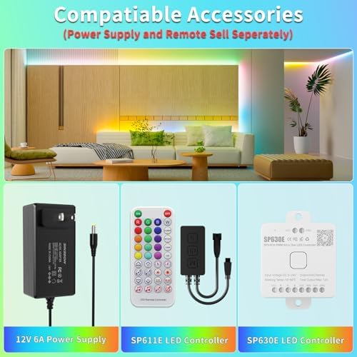 RGB Smart IC COB LED Strip Light 18ft Addressable Chasing Color 12V LED Light Strip Multicolored Flexible RGB Lights for Party, Decoration, Home DIY Lighting Projects(NO Adapter or Controller) - Image 6