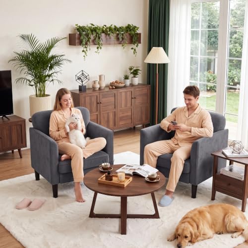 Kromax Accent Chair for Living Room Set of 2, Comfy Reading Armchair, Grey - Image 6