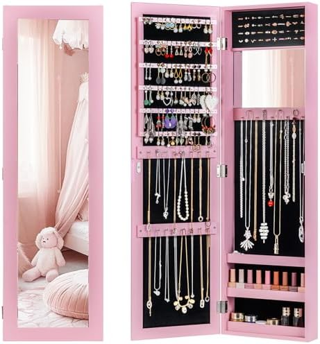 GIANTEX Wall or Door Mounted Jewelry Cabinet with Full Length Mirror by Giantex