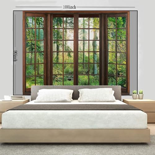Green Forest Window Tapestry Natural Scenery Tapestry for Bedroom 100"x 90" - Image 6