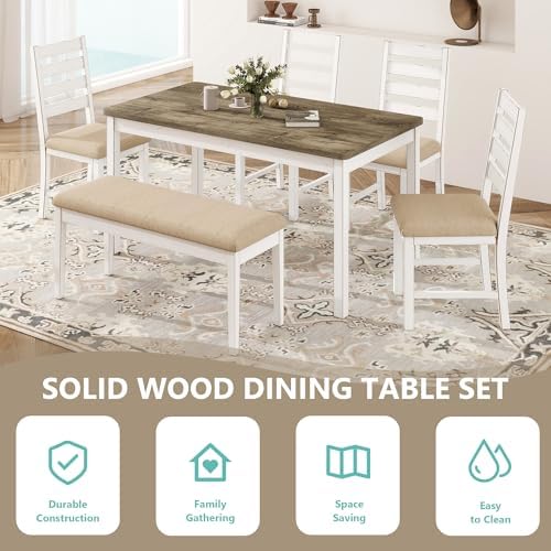 ROCSUMOO 6 Piece Farmhouse Dining Table Set with 4 Chairs and 1 Bench - Image 3