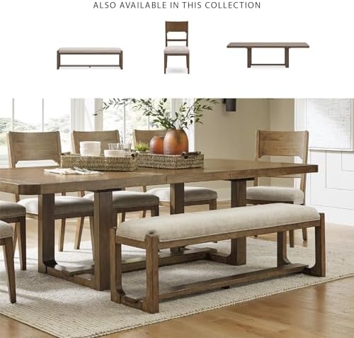 Signature Design by Ashley Cabalynn Farmhouse Upholstered Dining Bench, Foam Cushion, Hardwood Solids, 63.5" W x 16.5" D x 19.75" H, Beige & Light Brown - Image 6