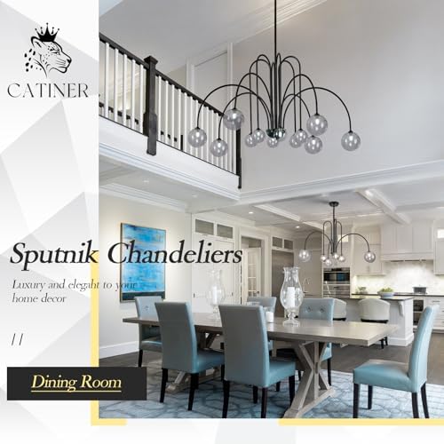 CATINER Modern 52" 12-Light Black Sputnik Chandelier with Smoke Glass Globe - Image 5