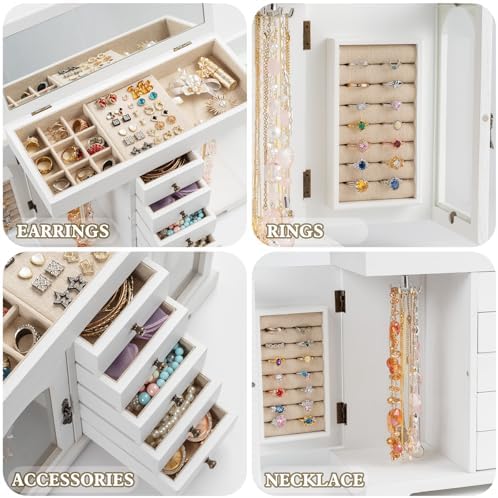 Miratino Jewelry Box for Women Girls, Wooden Jewelry Organizer Box with Mirror, 5 Layer Jewelry Storage Case Display for Necklaces Earrings Rings Bracelets Valentine's Day Gifts - Image 4