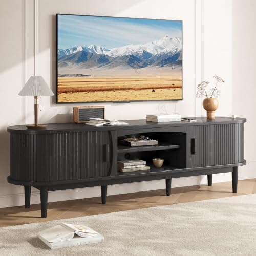 Decofy 69" Fluted TV Stand for TVs Up to 80" with Charging Station, Black by Decofy