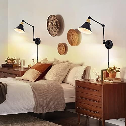 TRLIFE Wall Sconce Plug in, Dimmable Wall Sconce with Switch Swing Arm Wall Lights Plug in Wall Mounted Light Wall Sconces Lighting with 6FT Plug in Cord, E26 Base, UL Listed(Two Arms, 1 Pack) - Image 7