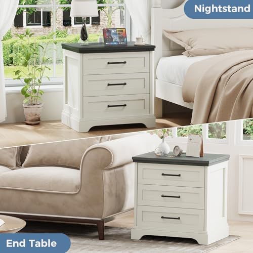 DUMOS Farmhouse Nightstand with Built-in Charging Station & USB Ports - Image 3