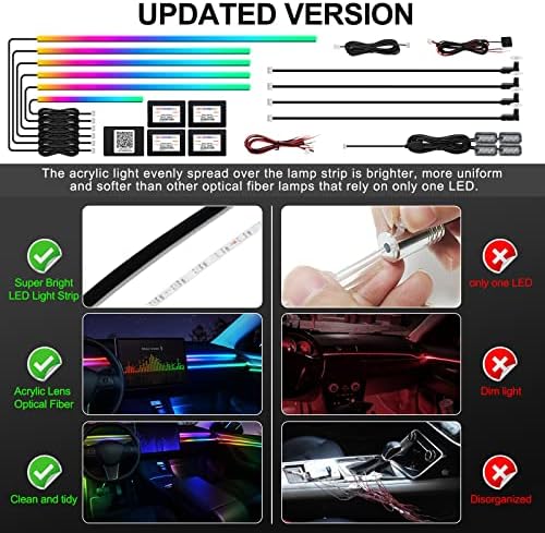 Dreamcolor Acrylic Interior Car LED Strip Light with Wireless APP, RGB 14 in 1 with 175 inches 593 LEDs Fiber Optic Ambient Lighting Kits, 16 Million Colors Sound Active Function Car Neon Lights - Image 6