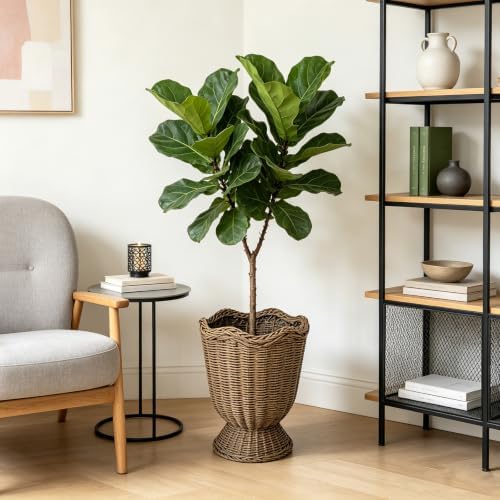 Rattan Planter, Woven Planter Basket for Plants Indoor Outdoor, Rattan Flower Pot, Decorative Plant Holder Basket for Garden Patio Boho Home Decor(Brown&Scalloped-Small:11.81" H x 9.84" W) - Image 7