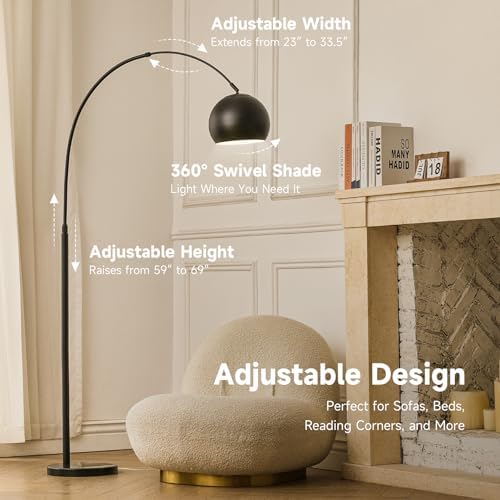 CO-Z Modern Arc Floor Lamp 69", Arch Floor Lamps with LED Bulb, Inner White Metal Shade and Marble Base, Contemporary Standing Light for Living Room Couch Sofa - Image 3