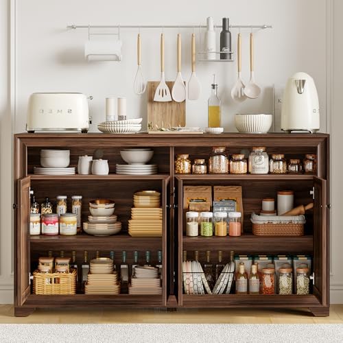 ONBRILL 60 Inches Sideboard Buffet Cabinet with Storage and 4 Doors, Brown - Image 3