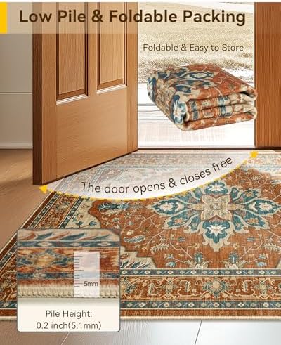 RELEANY Washable Area Rug, Runner 2'x5', Red/Orange/Blue/Brown - Image 5